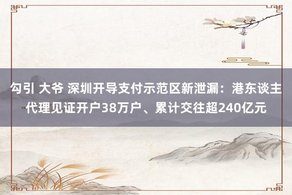 勾引 大爷 深圳开导支付示范区新泄漏：港东谈主代理见证开户38万户、累计交往超240亿元