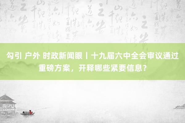 勾引 户外 时政新闻眼丨十九届六中全会审议通过重磅方案，开释哪些紧要信息？